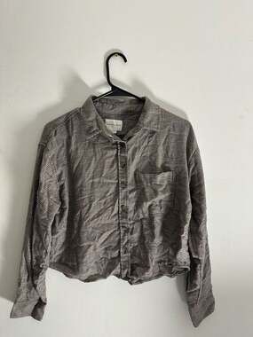 American Eagle Cropped Houndstooth Plaid Button Down Shirt, Size XS